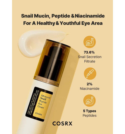 COSRX - Advanced Snail Peptide Eye Cream 25ml (CREMA PARA CONTORNOS DE LOS OJOS CON ESTRACTO DE BABA DE CARACOL)