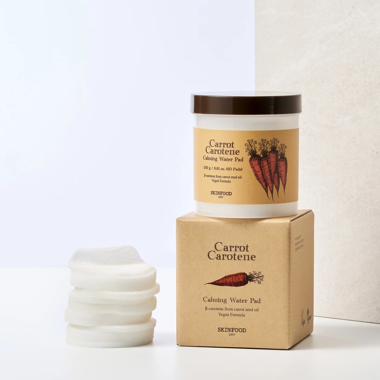 SKINFOOD - Carrot Carotene Calming Water Pad 60EA (ALMOHADILLAS HUMECTANTE Y CALMANTE CON ESTRACTO DE ZANAHORIA)